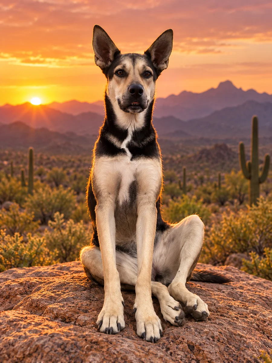 Ahsoka against an Arizona desert mountain sunset